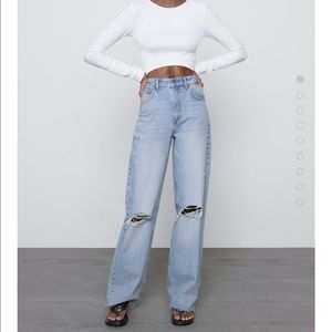 Zara Wide Leg Full Length Ripped Jeans